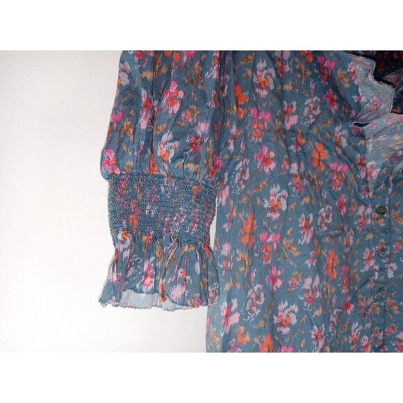 Sundance  Women's Jeanie Ruffle  Floral Button Up  Top Blouse  sz PM - Picture 6 of 13
